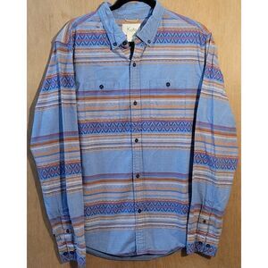 Koto Mens Size Large Multicolor Blue Stripe Casual Long Sleeve Pockets Flaw